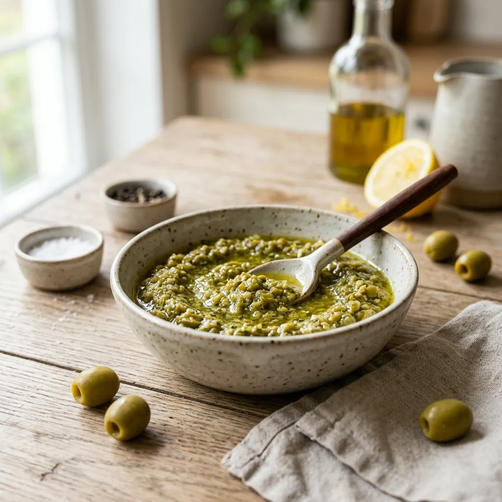 Finished Green Olive Salad Dressing dish