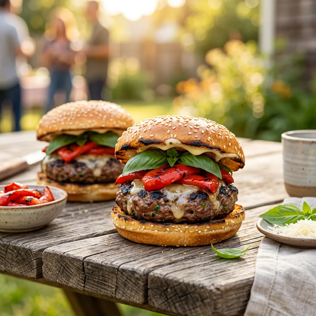 Grilled Beef and Turkey Burgers With Basil