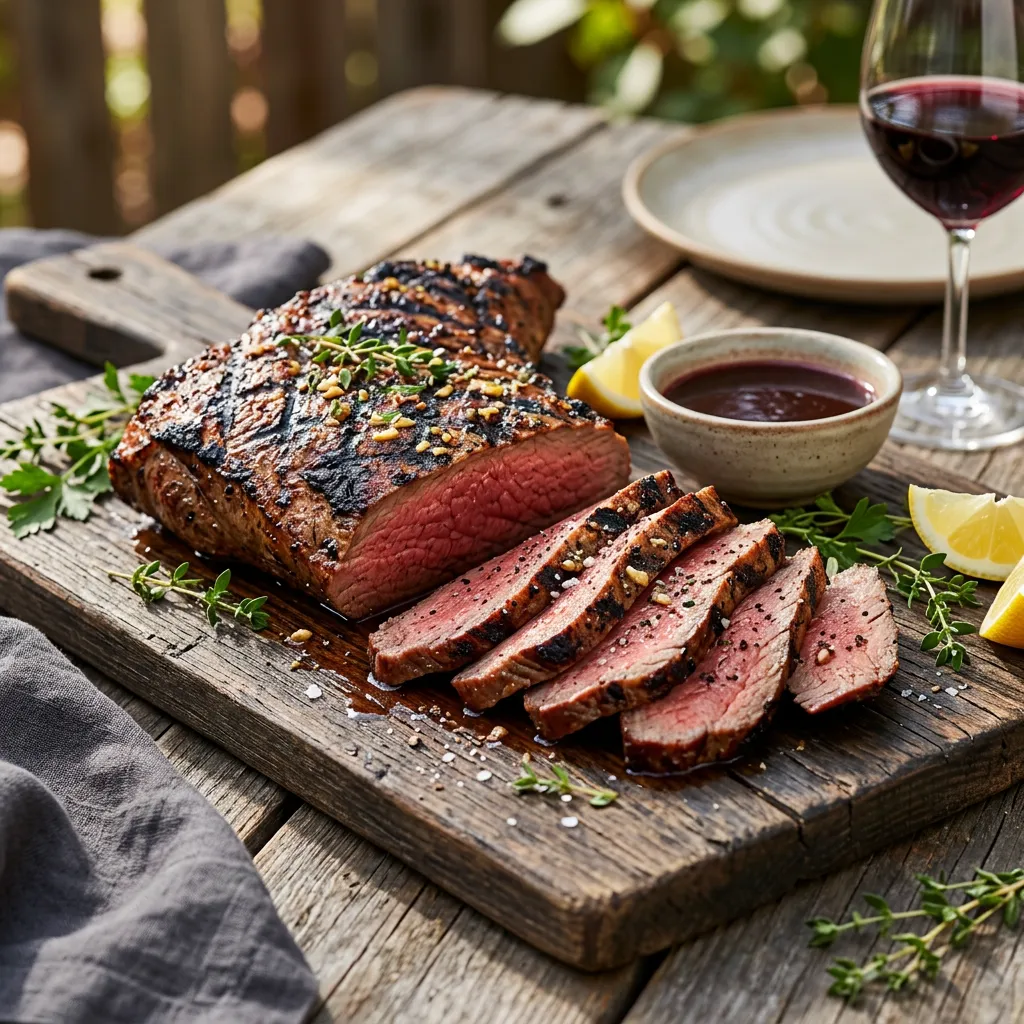 Finished Grilled Beef Tri-Tip With Red Wine and Garlic Marinade Recipe dish