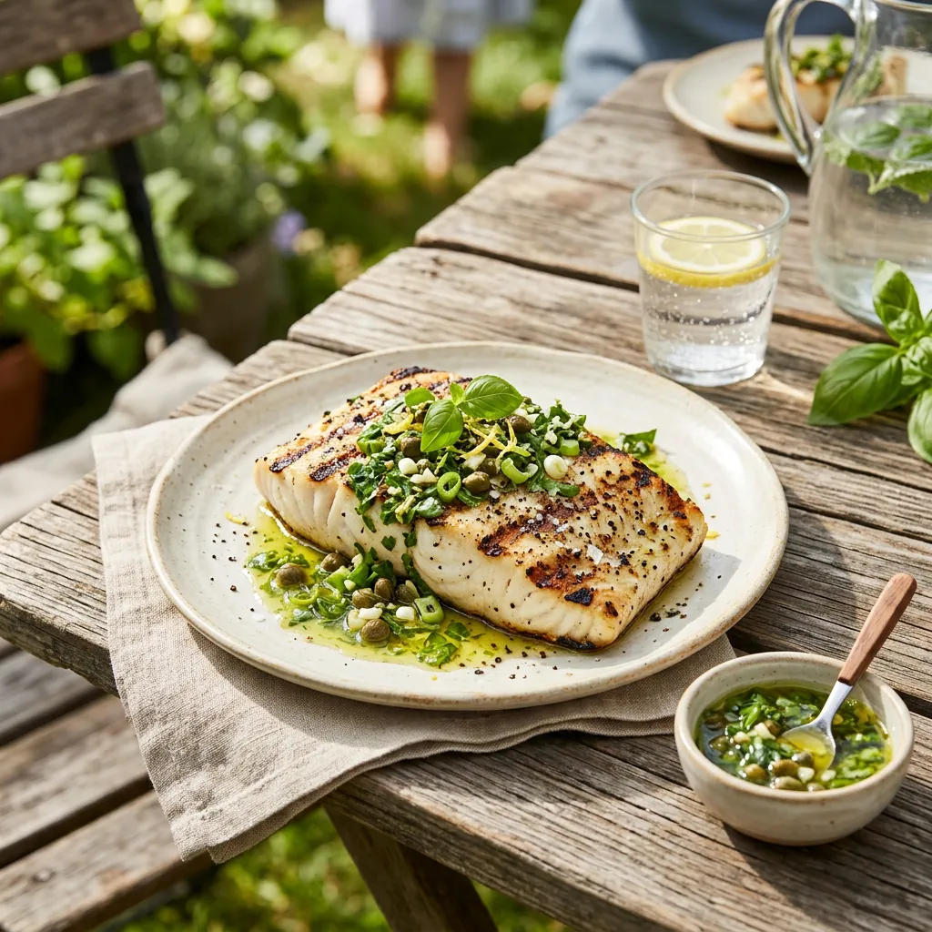 Grilled Halibut With Lemon-Basil Vinaigrette