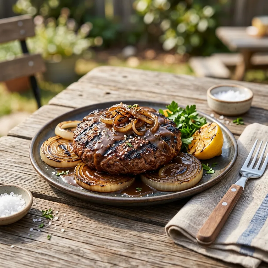 Grilled Hamburger Steaks and Onions