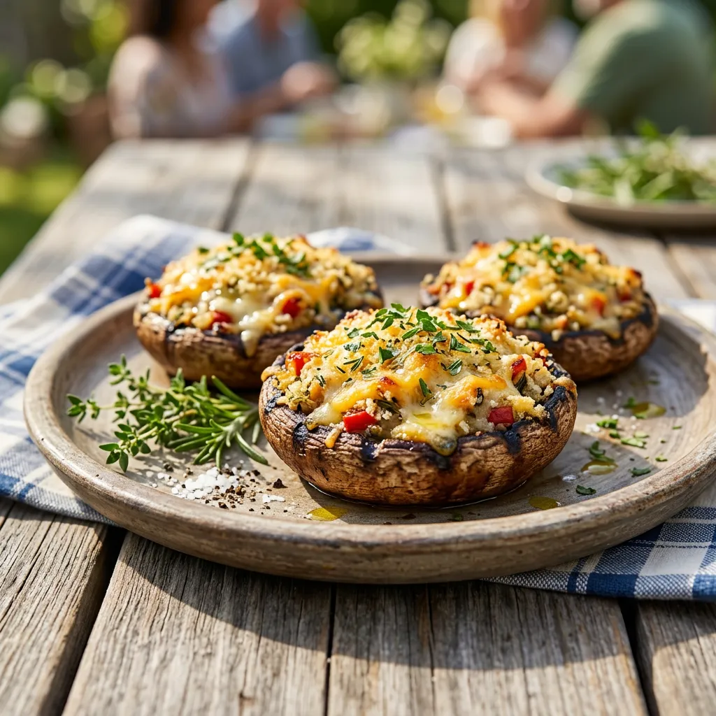 Grilled Herb and Cheese Stuffed Mushrooms