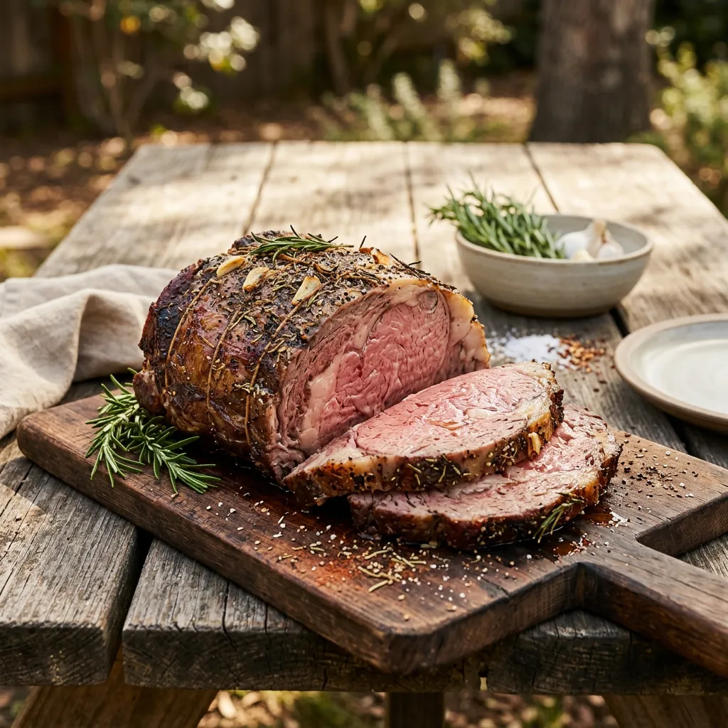 Finished Grilled Prime Rib Roast Recipe dish