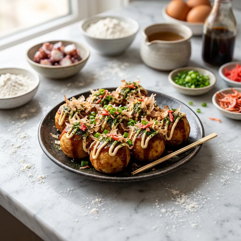Grilled Savory Pancake Bites With Octopus (Takoyaki)