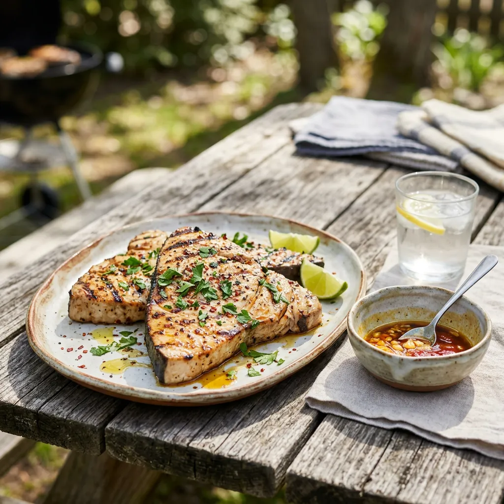 Finished Grilled Shark Steaks dish