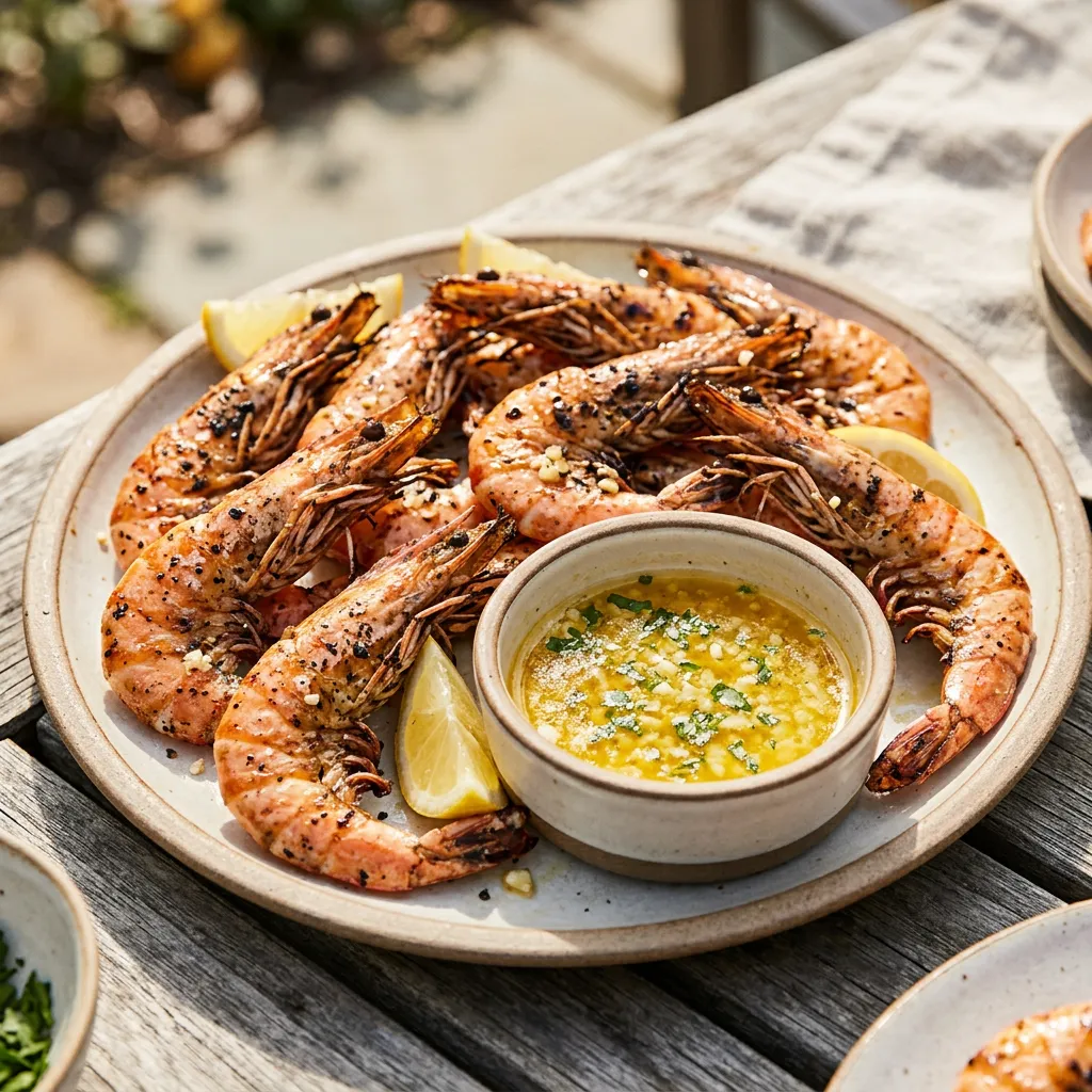 Finished Grilled Shrimp With Garlic Butter Dipping Sauce Recipe dish