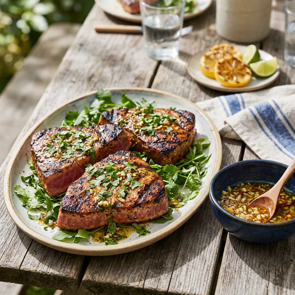 Finished Grilled Spicy Tuna Steaks dish