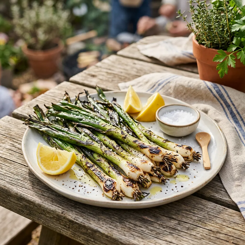 Finished Grilled Spring Onions dish