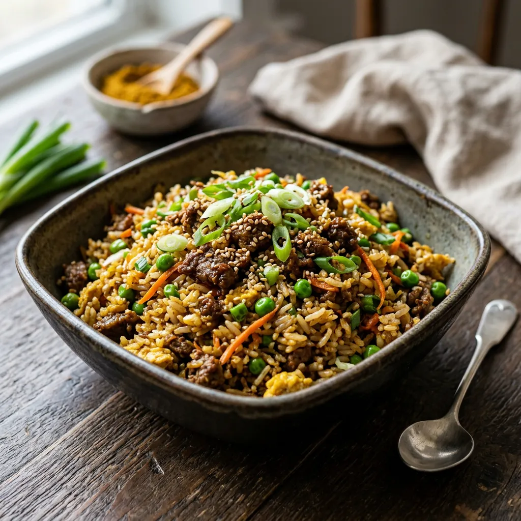Ground Beef Fried Rice With Curry Powder