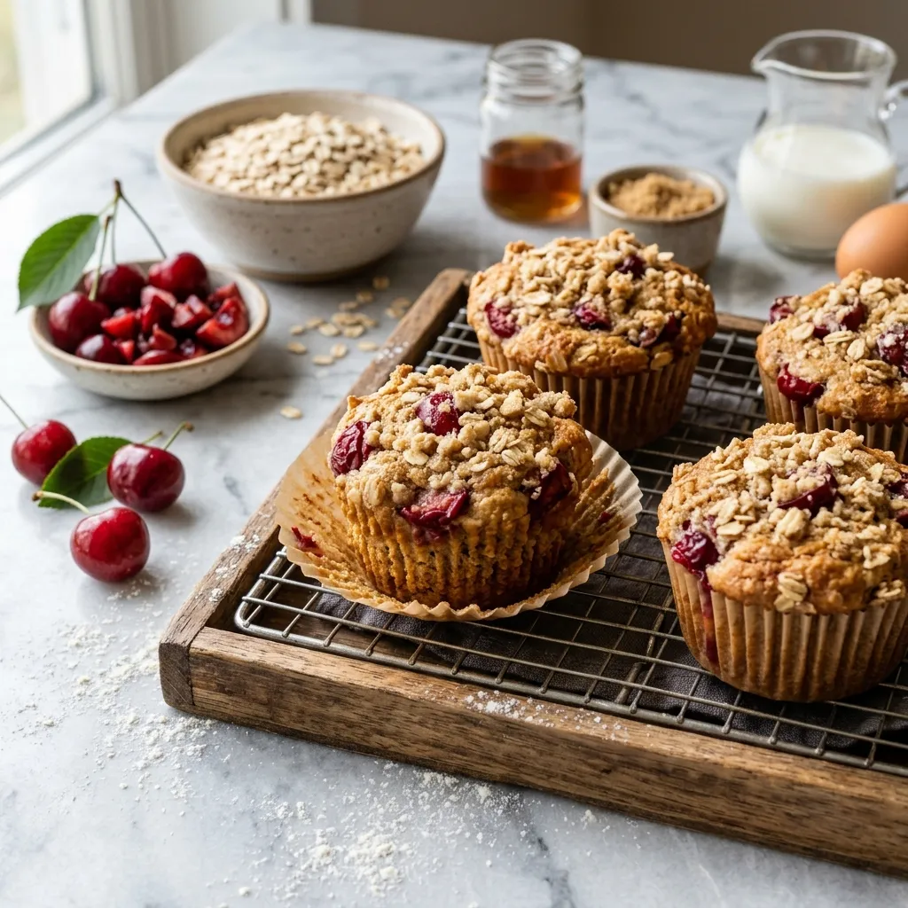 Healthy Cherry Oatmeal Muffins