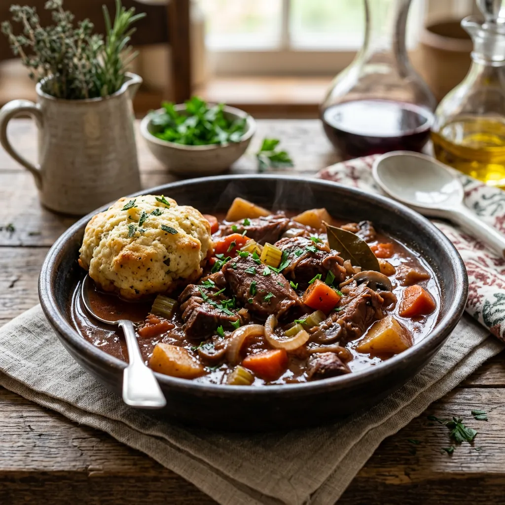Finished Hearty Rabbit Stew With Vegetables dish