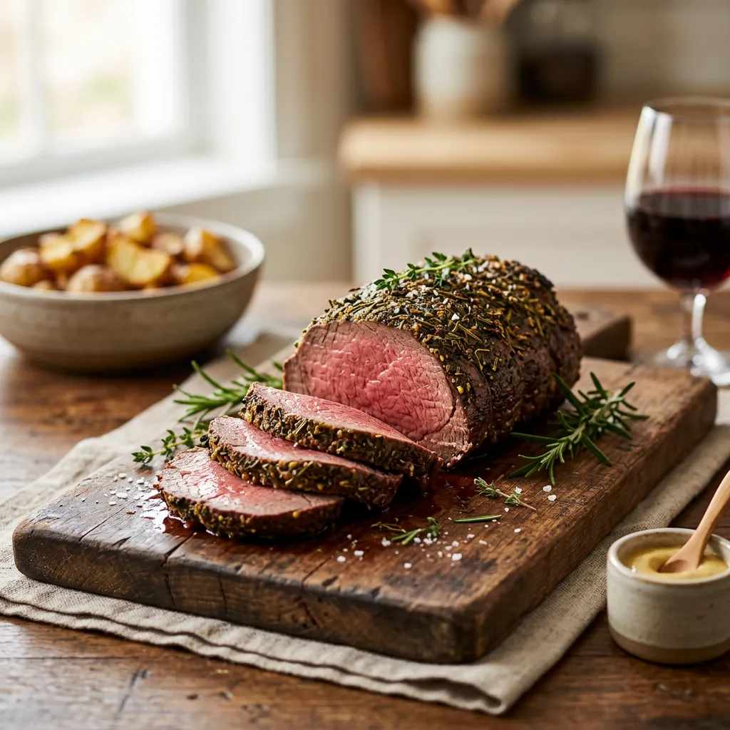 Finished Herb and Spice Beef Tenderloin Roast dish