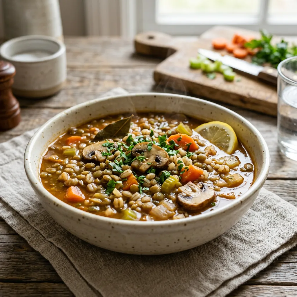 High-Protein Barley Vegetable Soup With Lentils