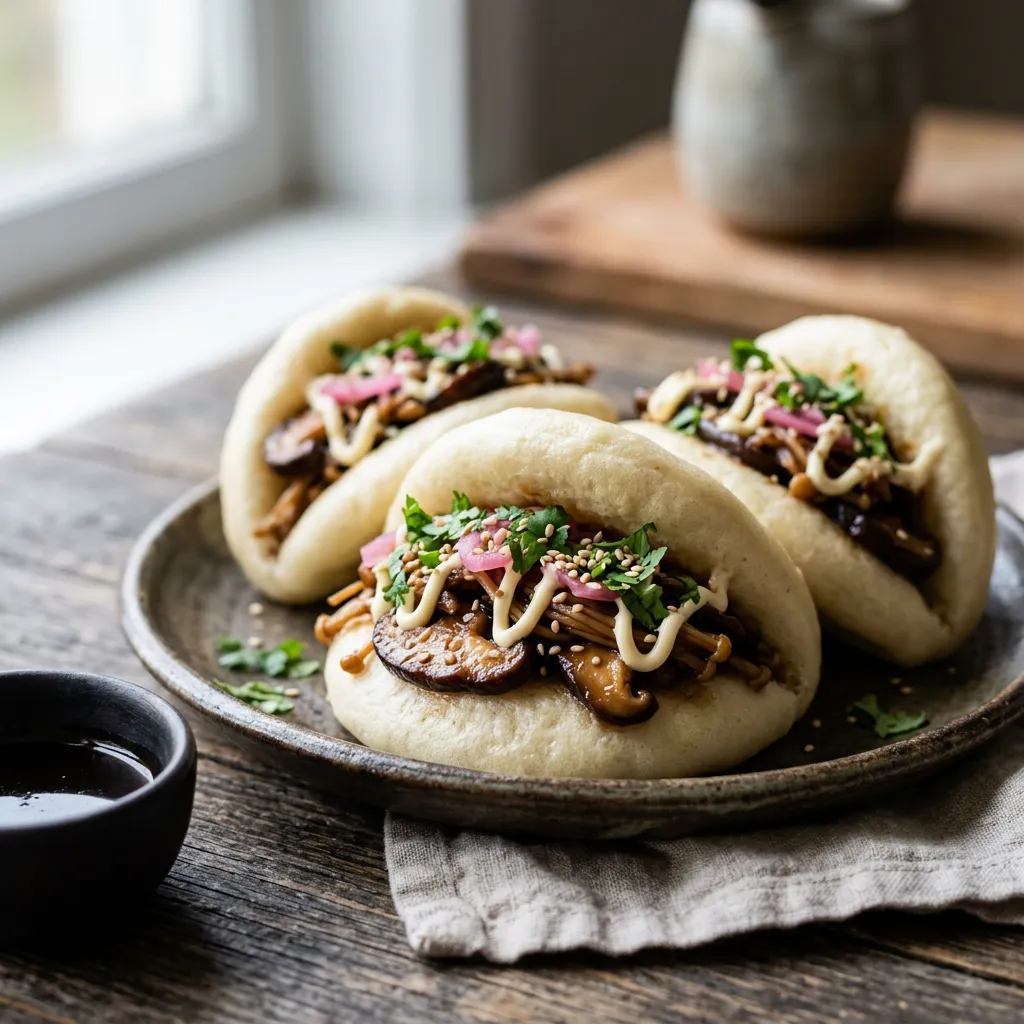 Hoisin Glazed Mushroom Vegetarian Steamed Bun Recipe