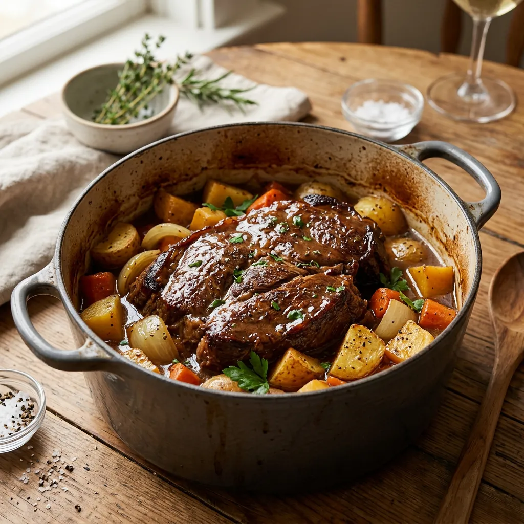Finished Home-Style Pot Roast With Vegetables and Gravy dish