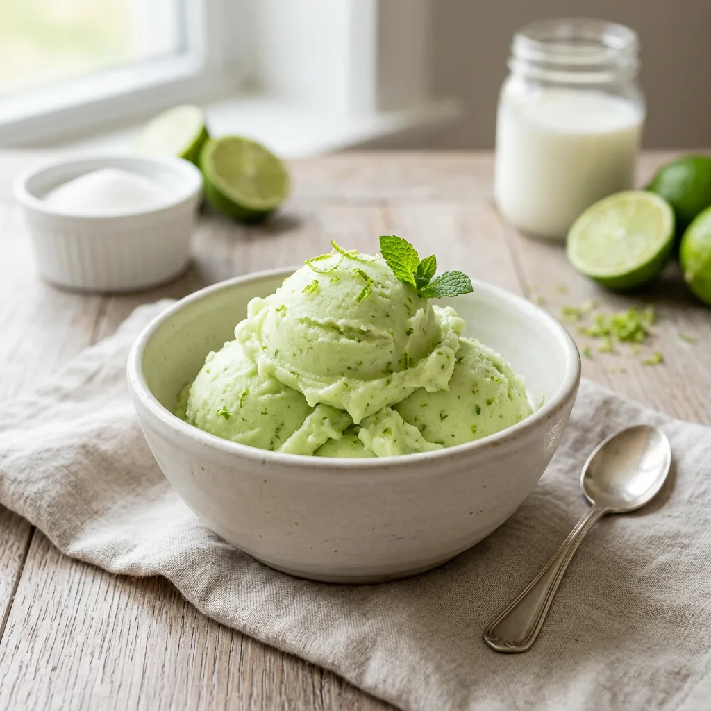 Finished Homemade Lime Sherbet dish