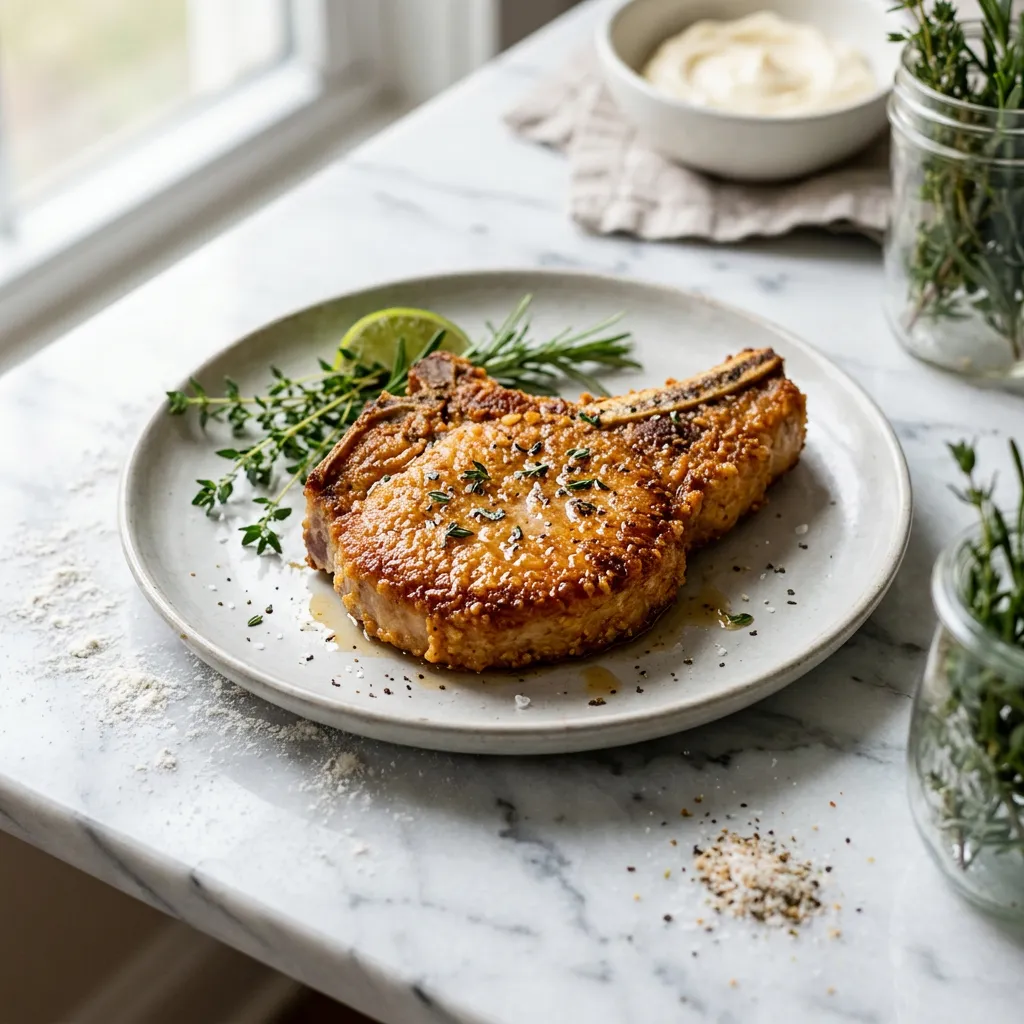 Finished Homemade "Shake 'N Bake" Sour Cream and Onion Pork Chops dish