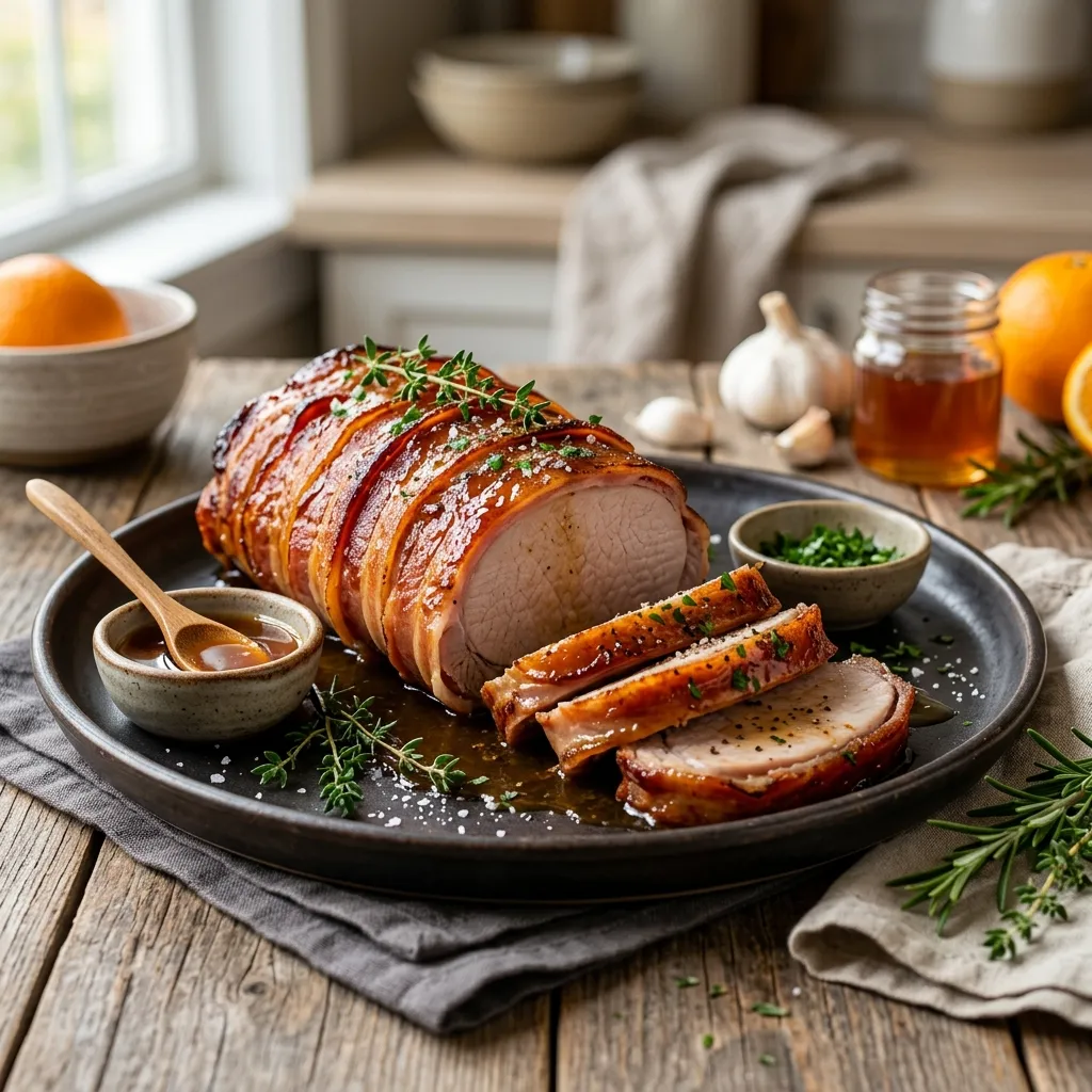 Honey-Bourbon Glazed Pork Loin With Bacon