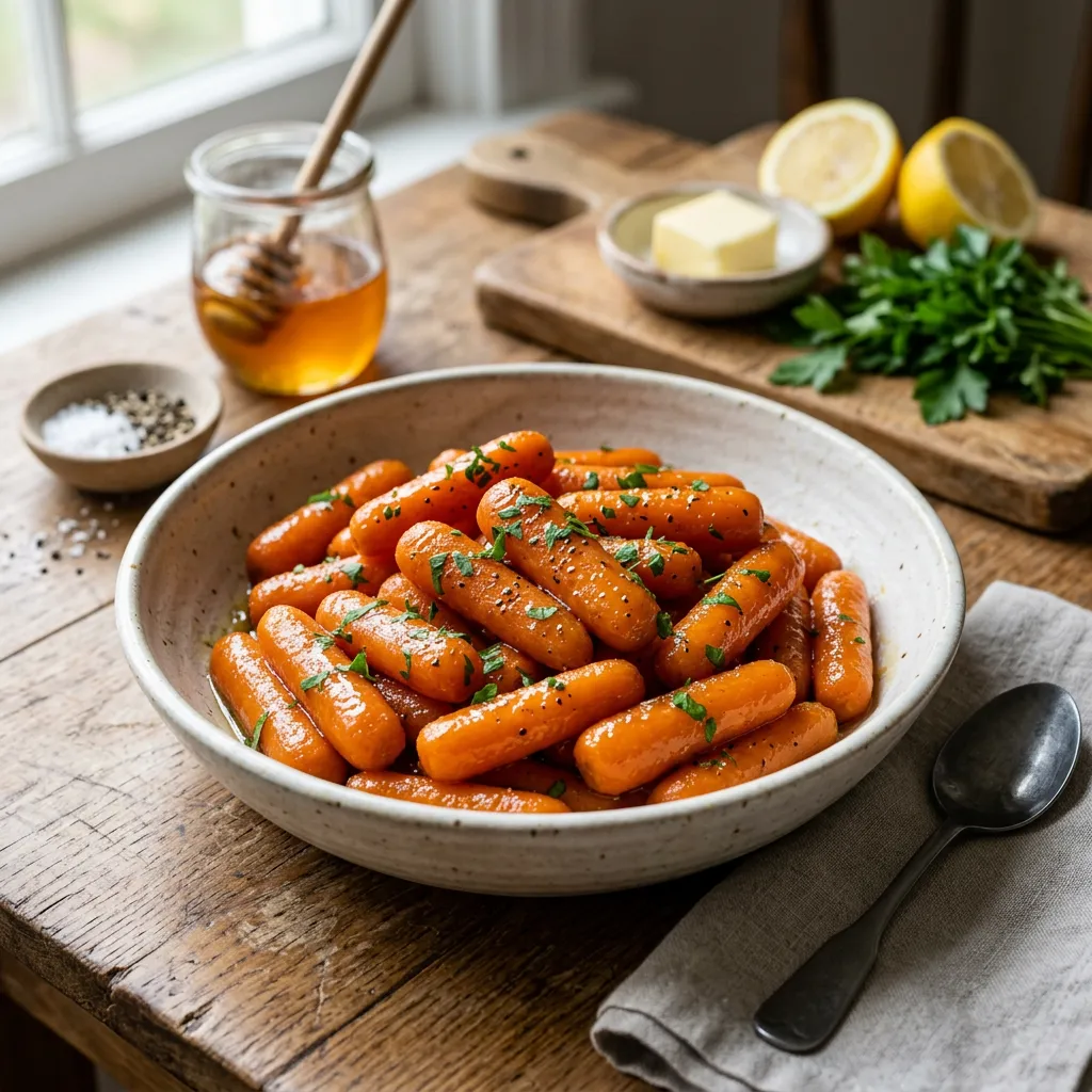Finished Honey Glazed Baby Carrots dish