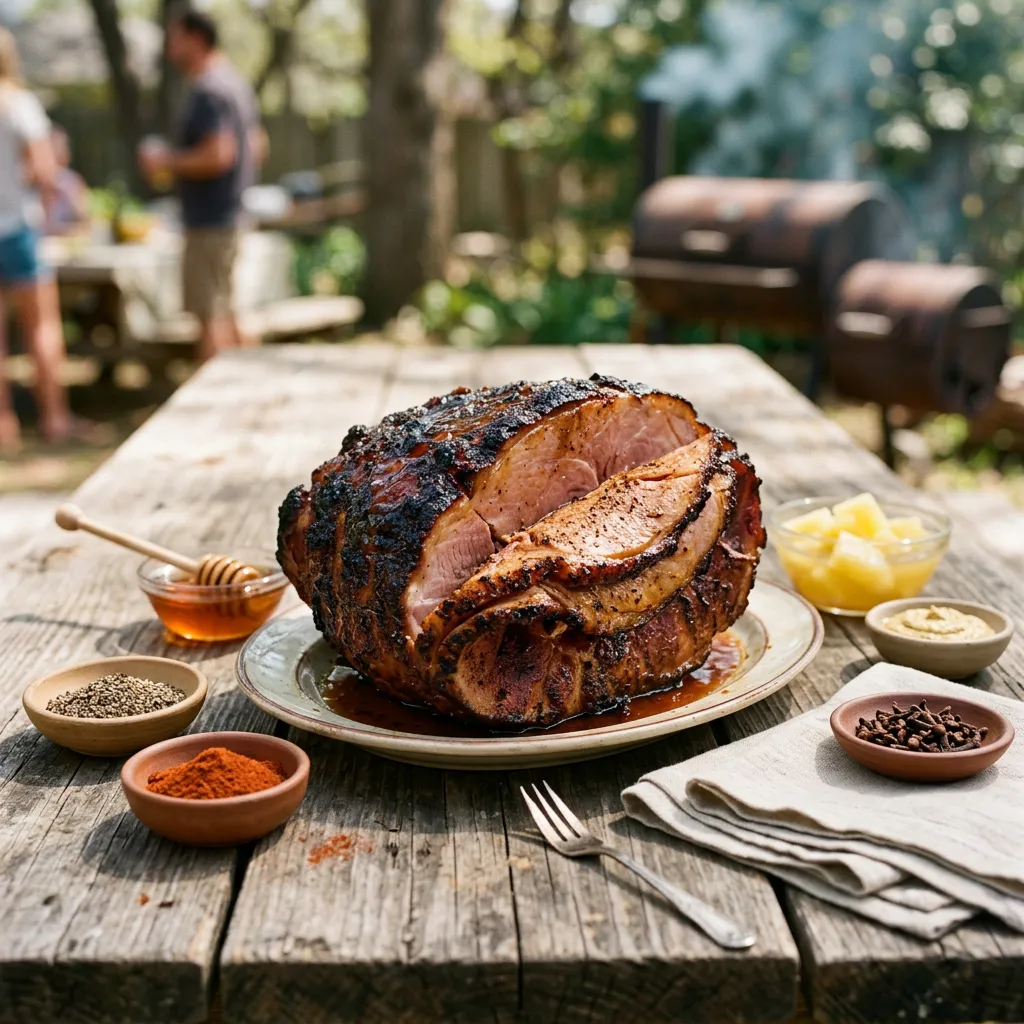 Finished Honey-Glazed Smoked Ham Recipe dish