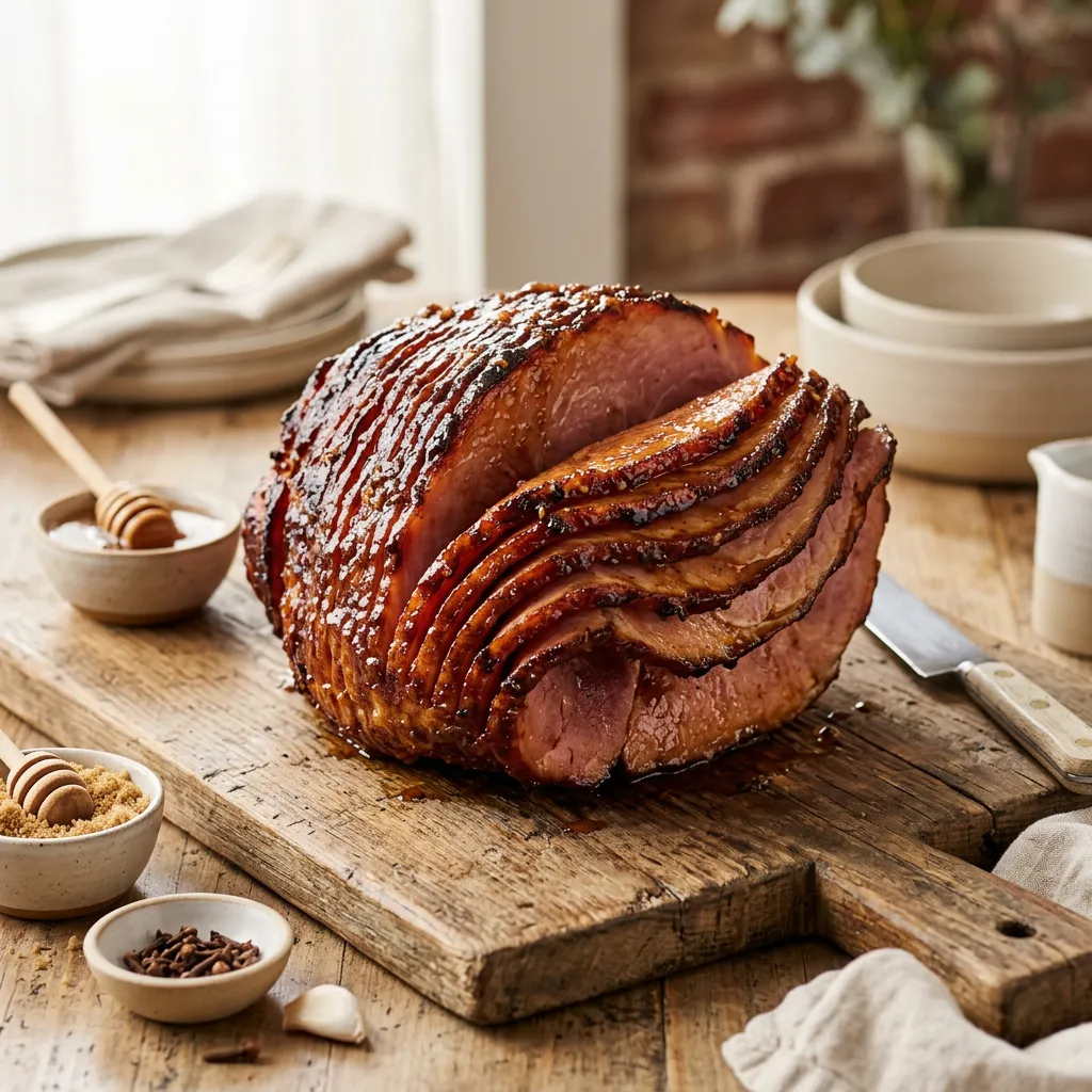 Finished Honey Glazed Spiral Sliced Ham dish