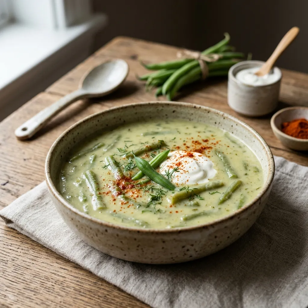 Hungarian Cream of Green Bean Soup (Teifeles Zoldbab Leves)