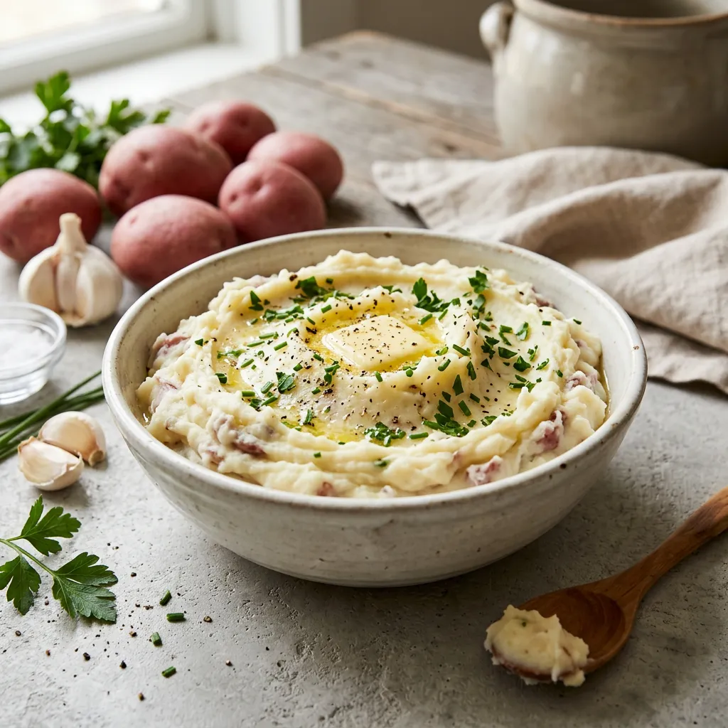 Finished Instant Pot Mashed Potatoes dish