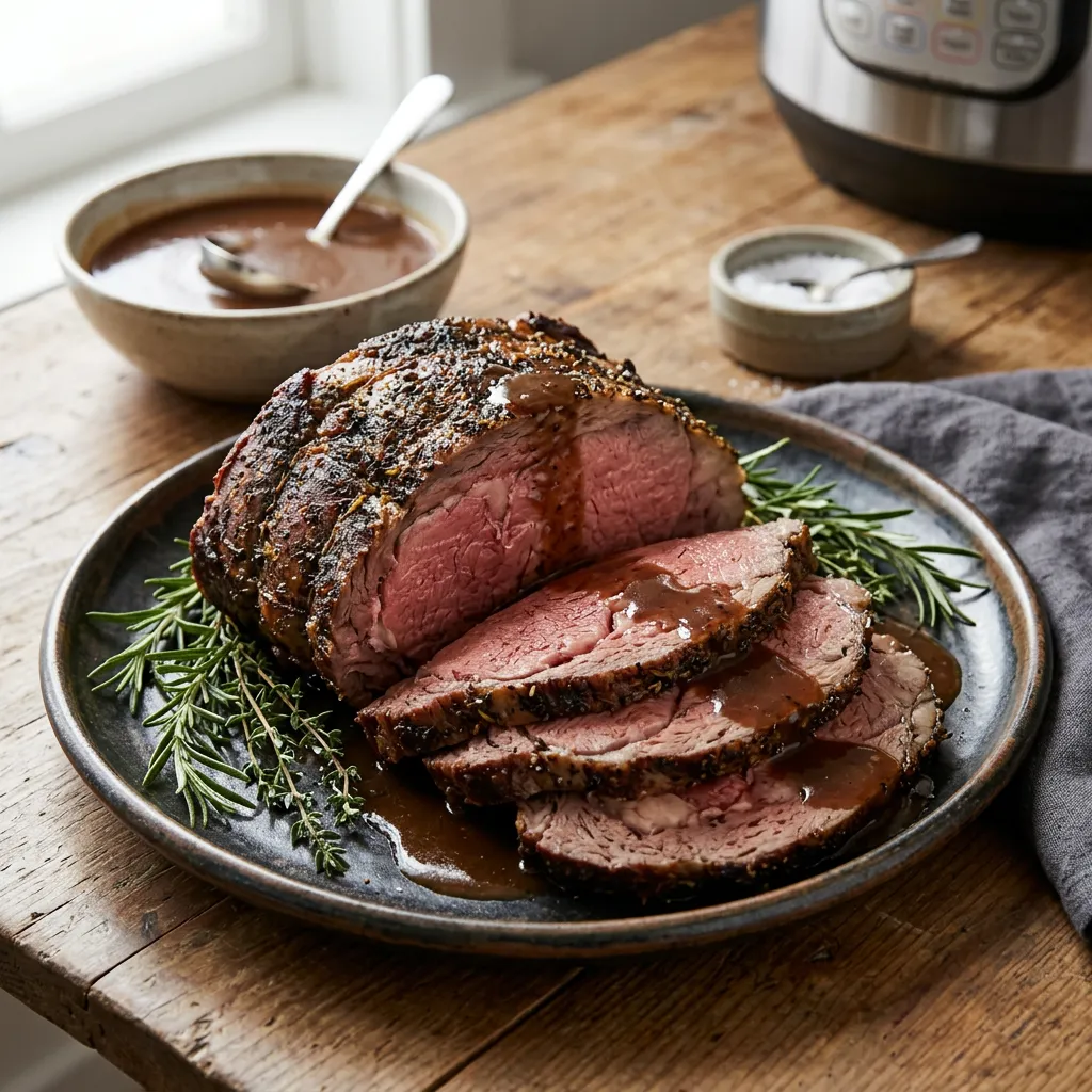 Finished Instant Pot Prime Rib Roast dish