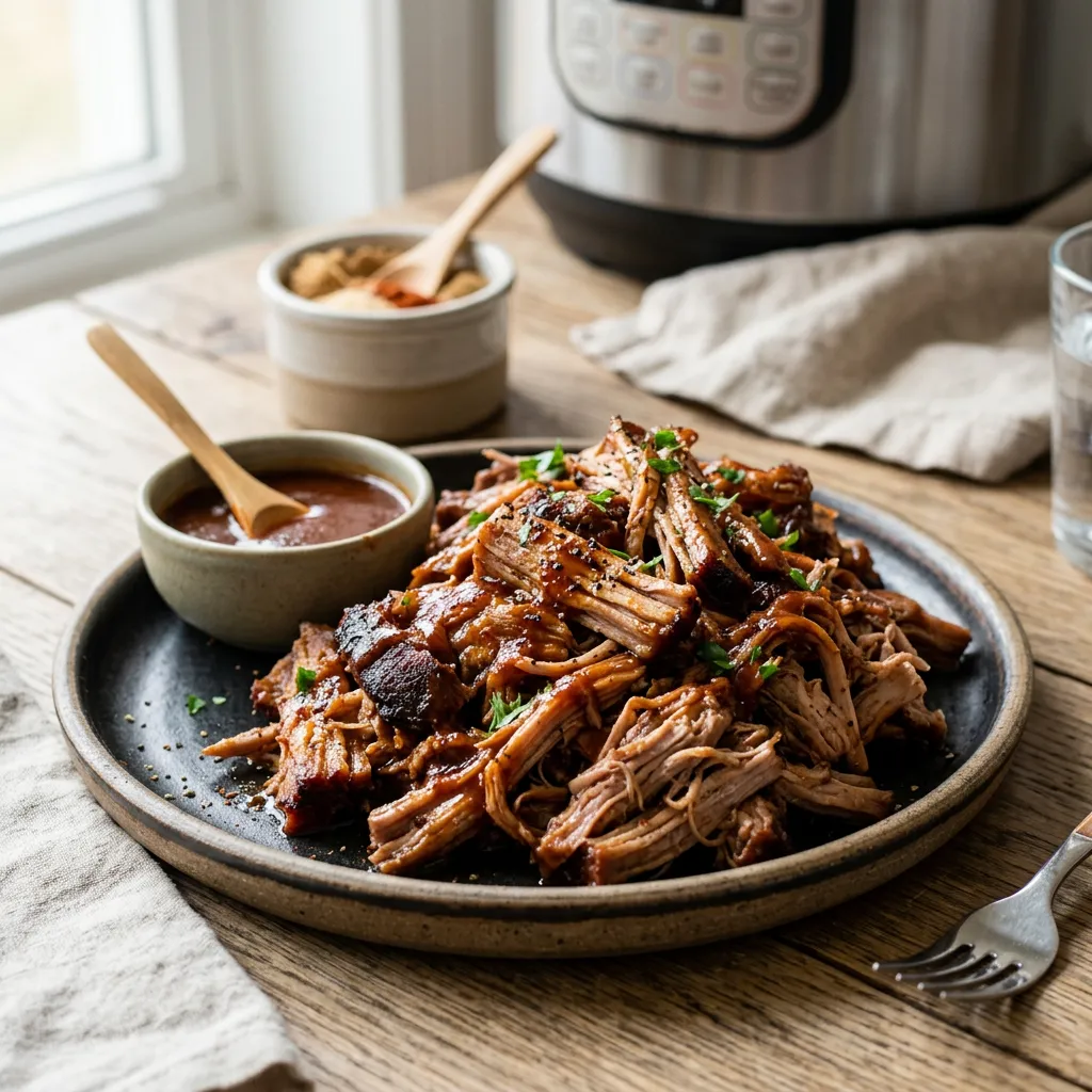 Finished Instant Pot Pulled Pork dish
