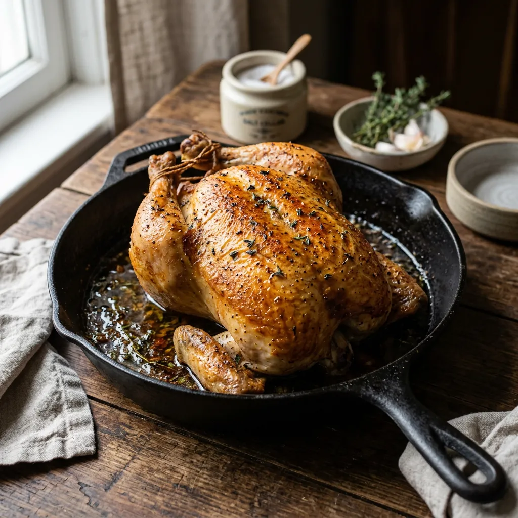 Finished Iron Skillet Roast Chicken dish