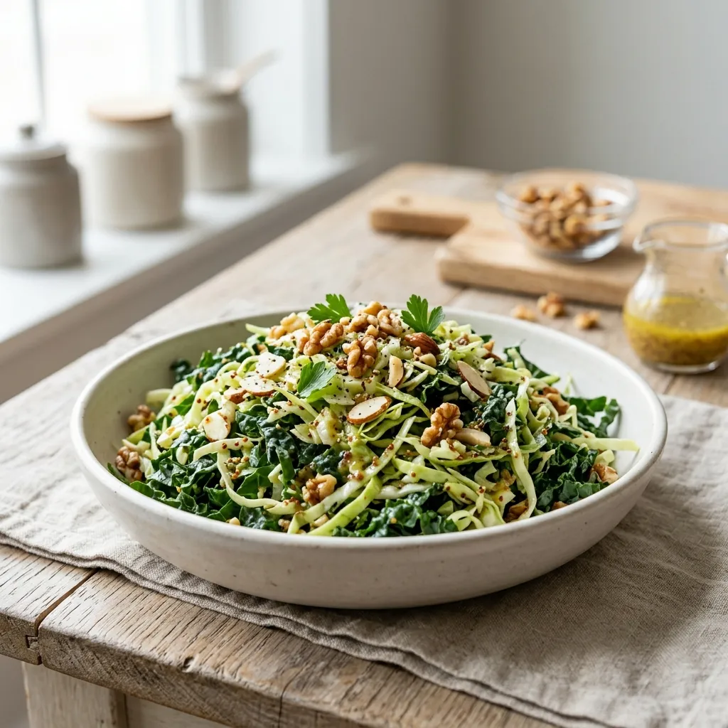 Kale and Cabbage Slaw With Mustard Vinaigrette