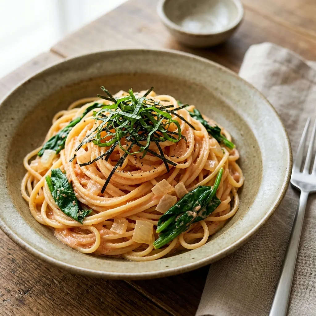 Karashi Mentaiko and Spinach Spaghetti Recipe