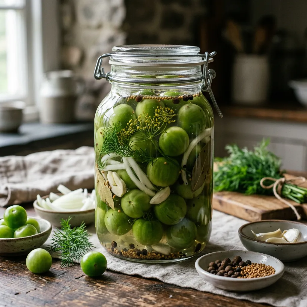 Lacto-Fermented Green Cherry Tomato Pickles