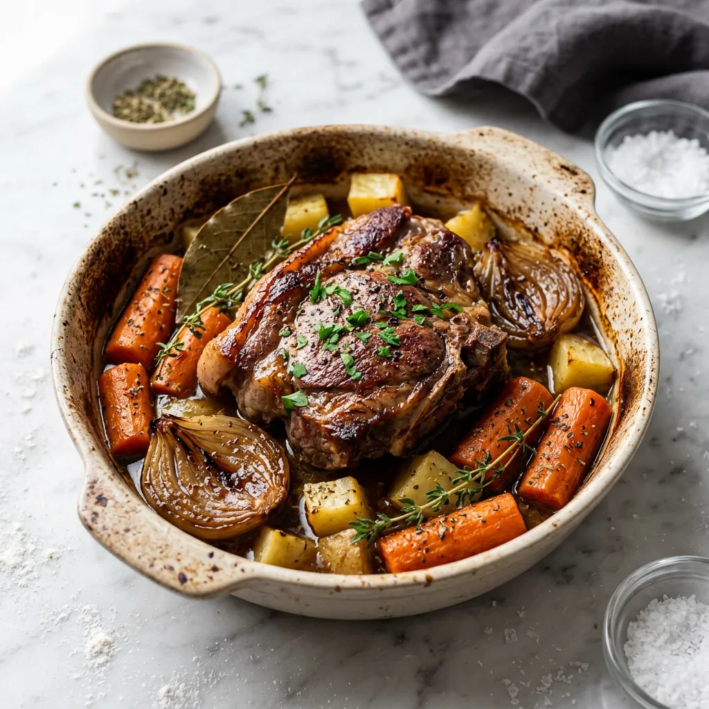 Finished Lamb Chop Casserole dish