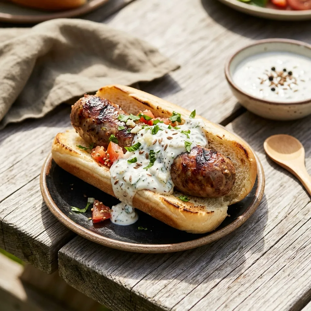 Lamb Sausage Sandwich With Cumin-Mint Yogurt Sauce