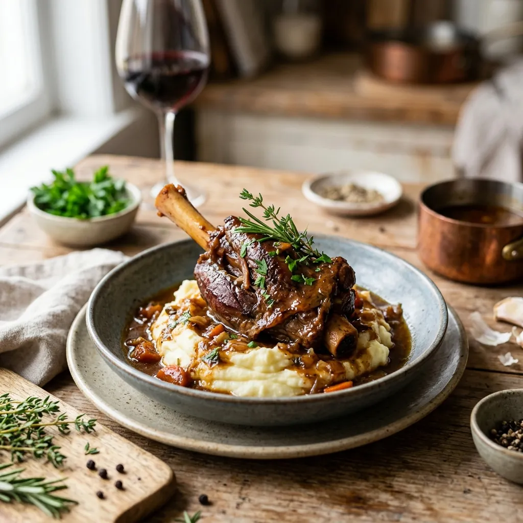 Lamb Shanks Braised in Red Wine