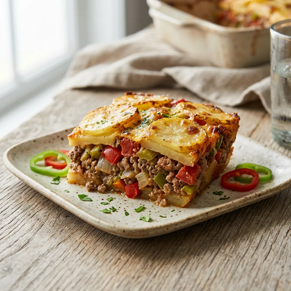 Layered Hamburger Potato Casserole