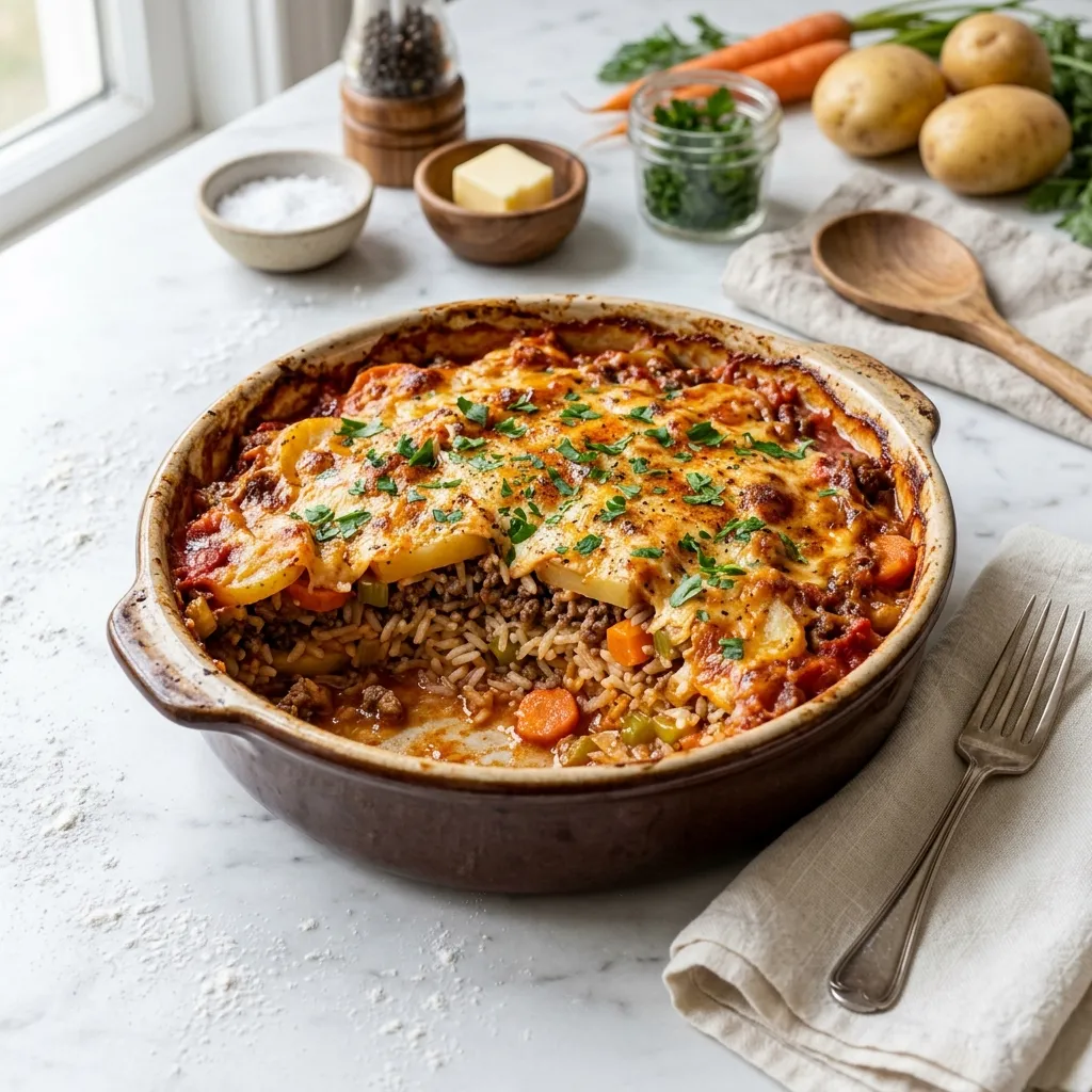 Layered Shipwreck Casserole With Ground Beef