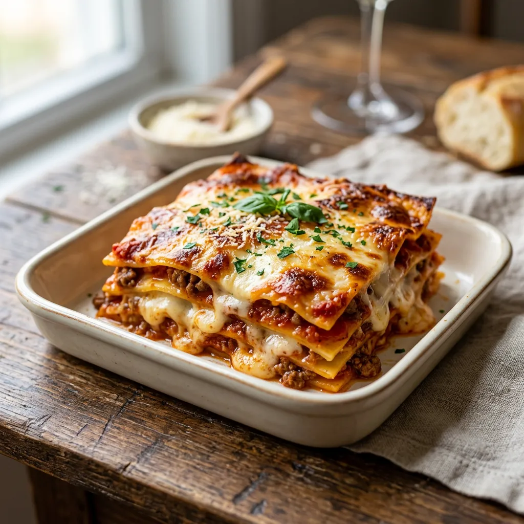 Finished Lazy Lasagna Casserole dish