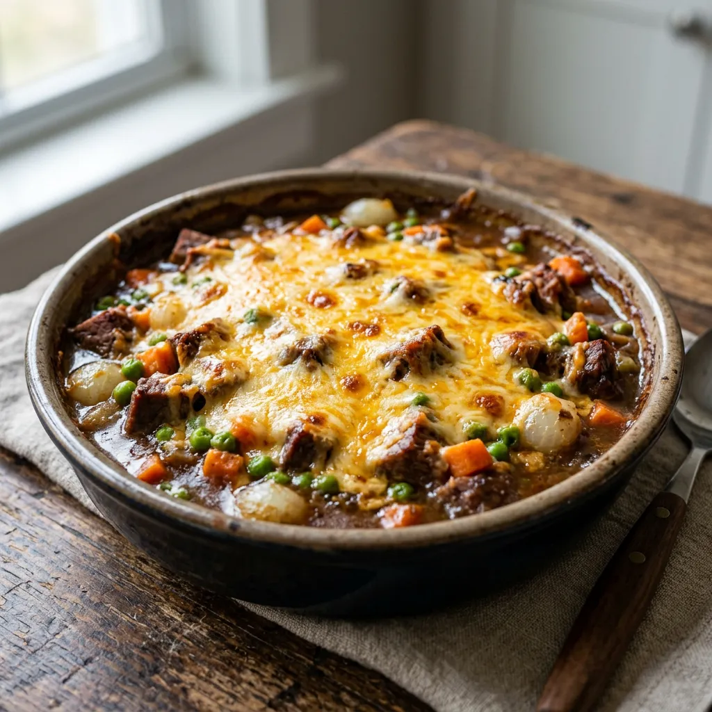 Finished Leftover Roast Beef Casserole dish