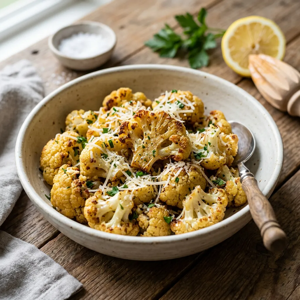 Finished Lemon and Garlic Roasted Cauliflower Recipe dish