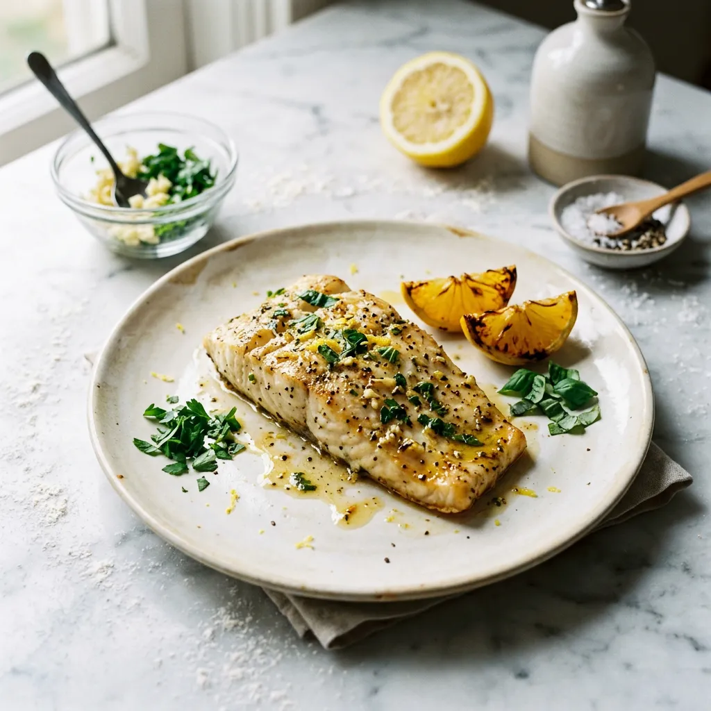 Lemon Herb Baked Halibut (Parve, Passover)