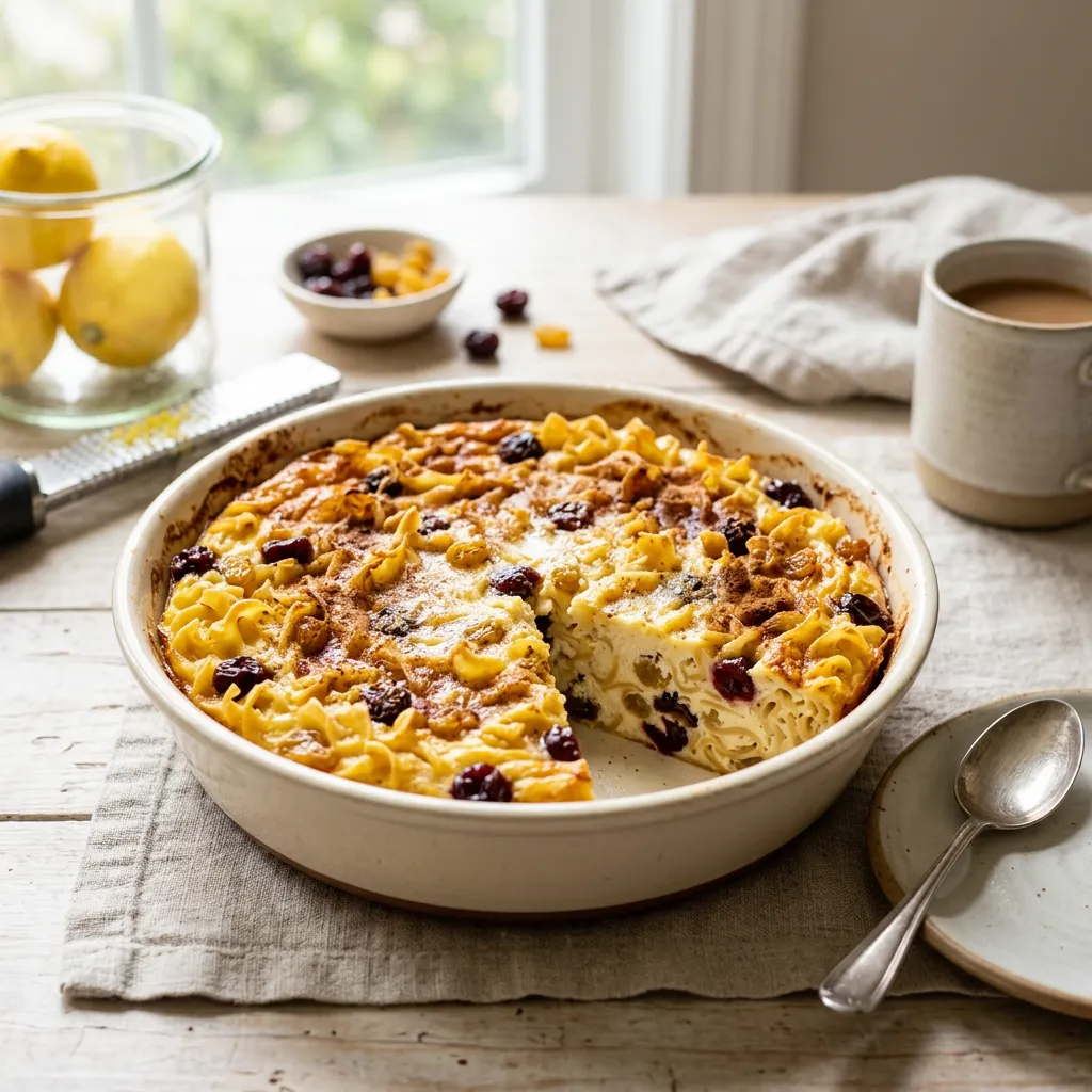 Lemon Ricotta Noodle Kugel With Dried Cherries Recipe