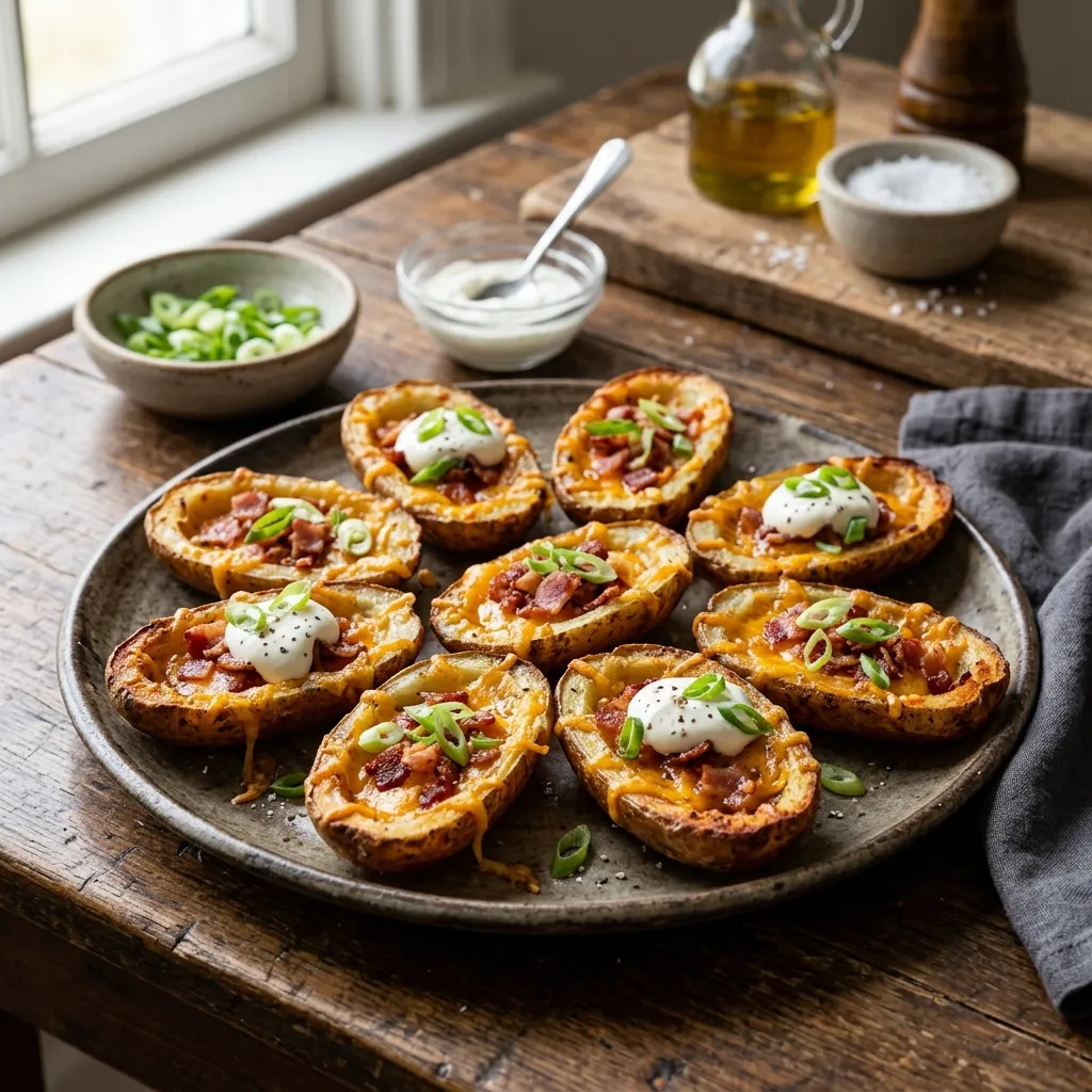 Loaded Baked Potato Skins With Cheese and Bacon
