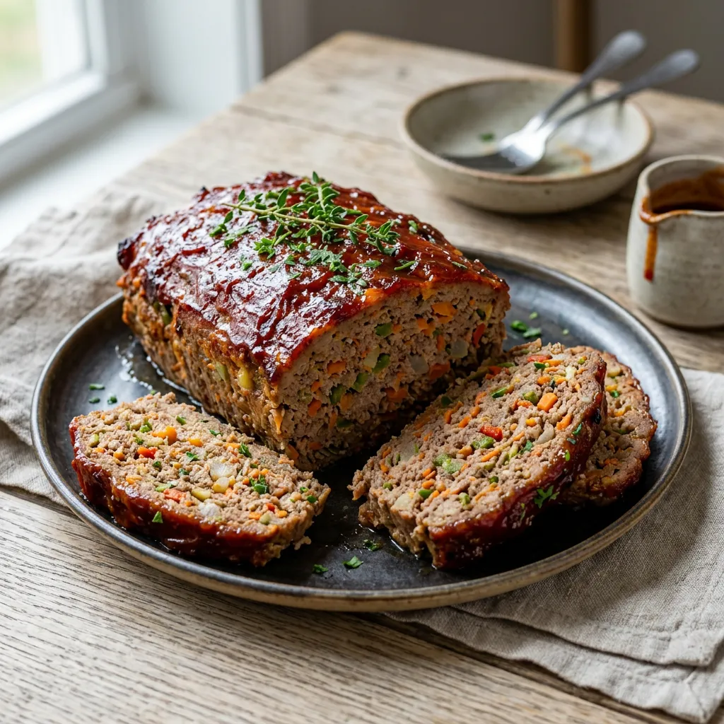 Finished Loaded Vegetable Meatloaf dish