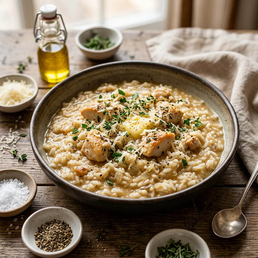 Finished Long-Grain Rice Chicken Risotto dish