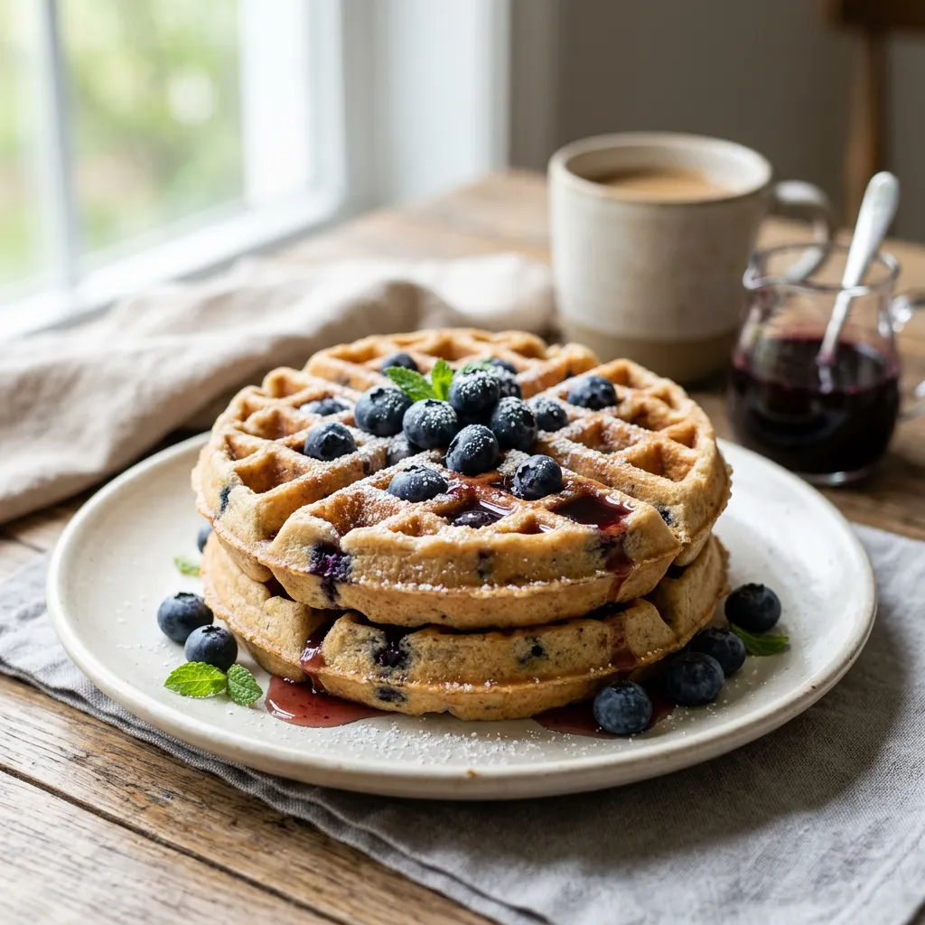 Low-Calorie Waffles With Blueberries
