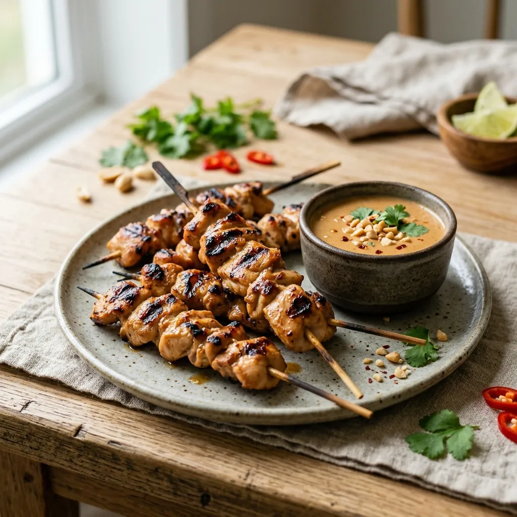 Low-Fat Chicken Satay With Peanut Sauce