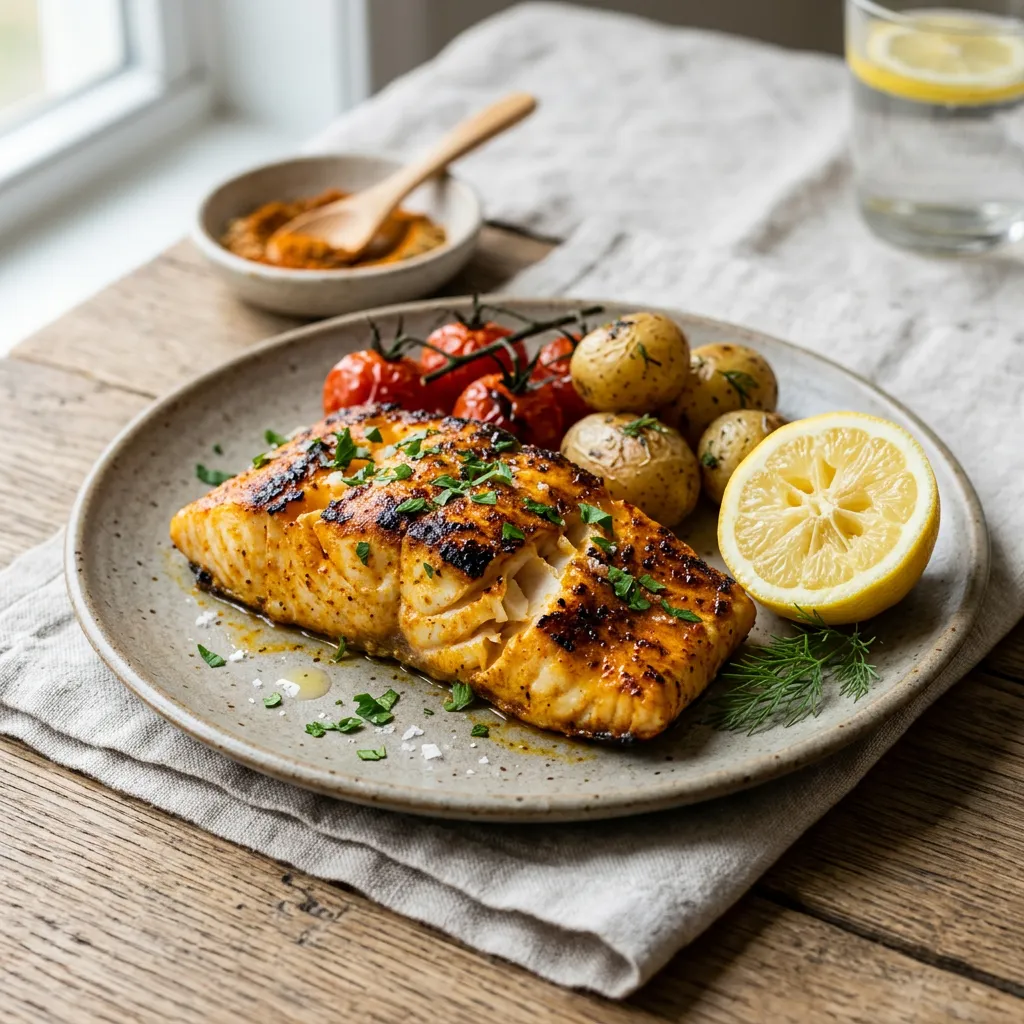Finished Low-Fat Spice-Rubbed Cod dish