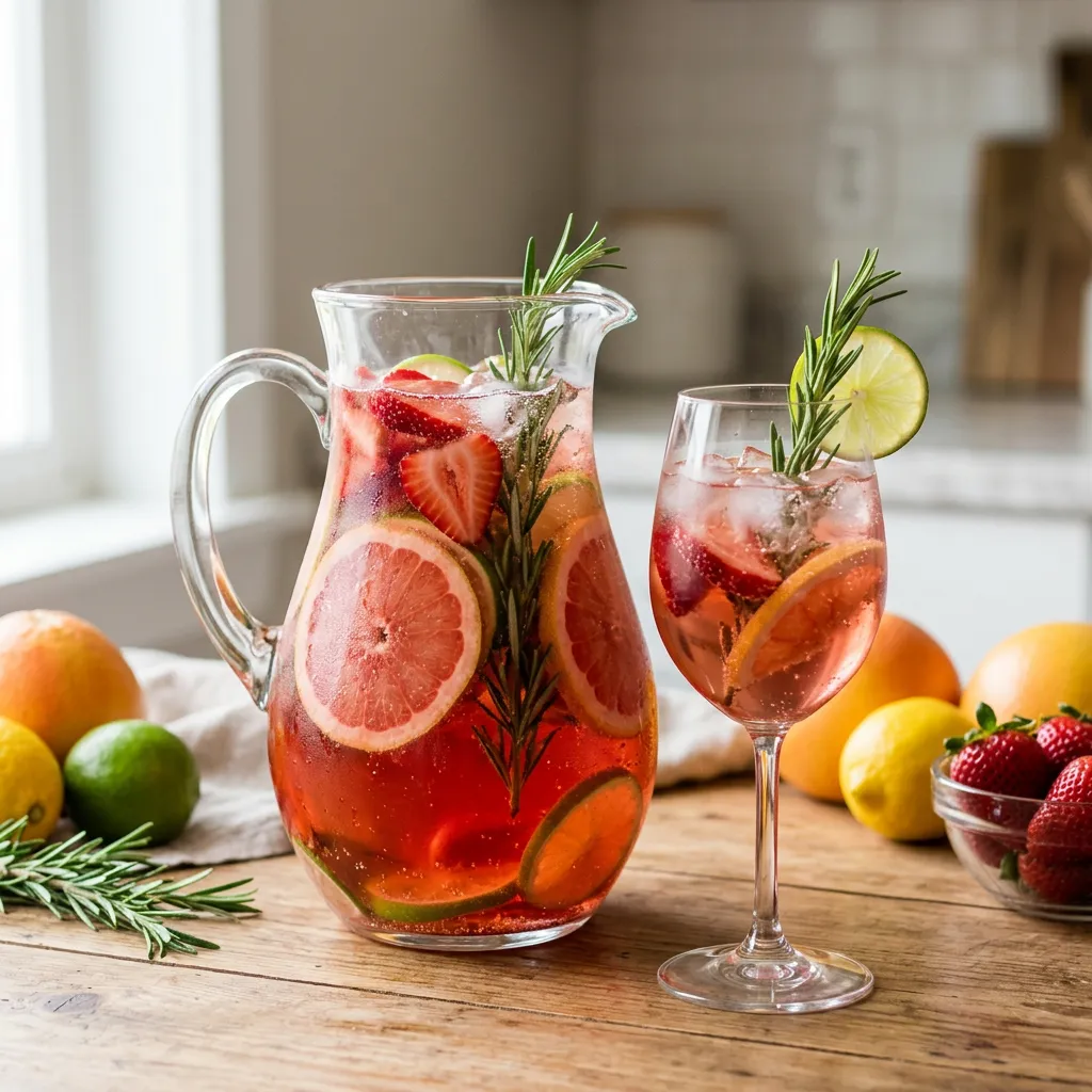 Low-Sugar Citrus, Strawberry, and Rosemary Sangria Recipe